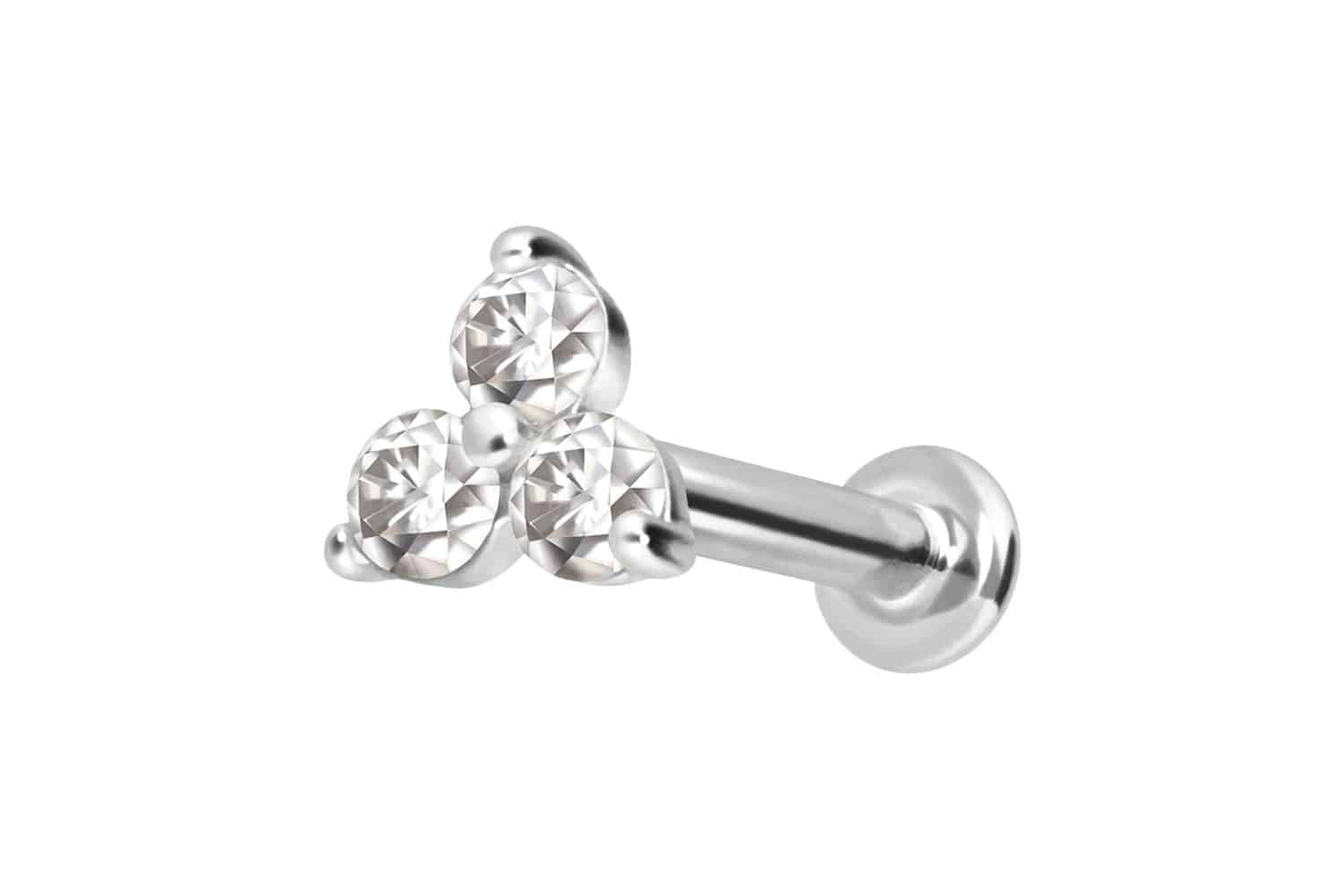 14 Karat Gold Labret Piercing mit Innengewinde MOISSANIT-BLUME
